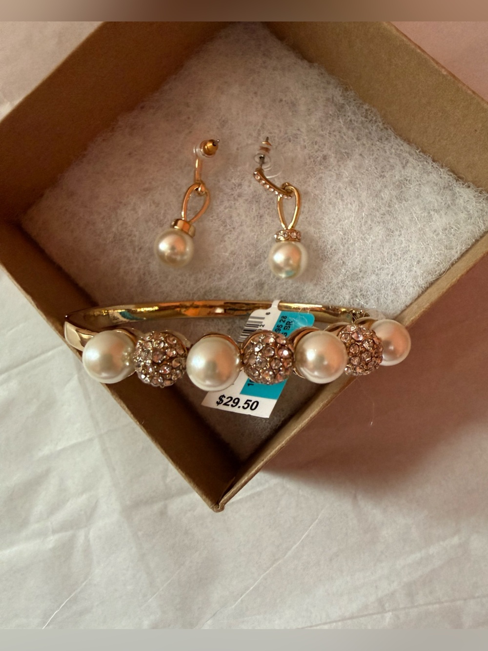 Charter Club Gold-Tone Pearl and Crystal Bracelet with Matching Earrings